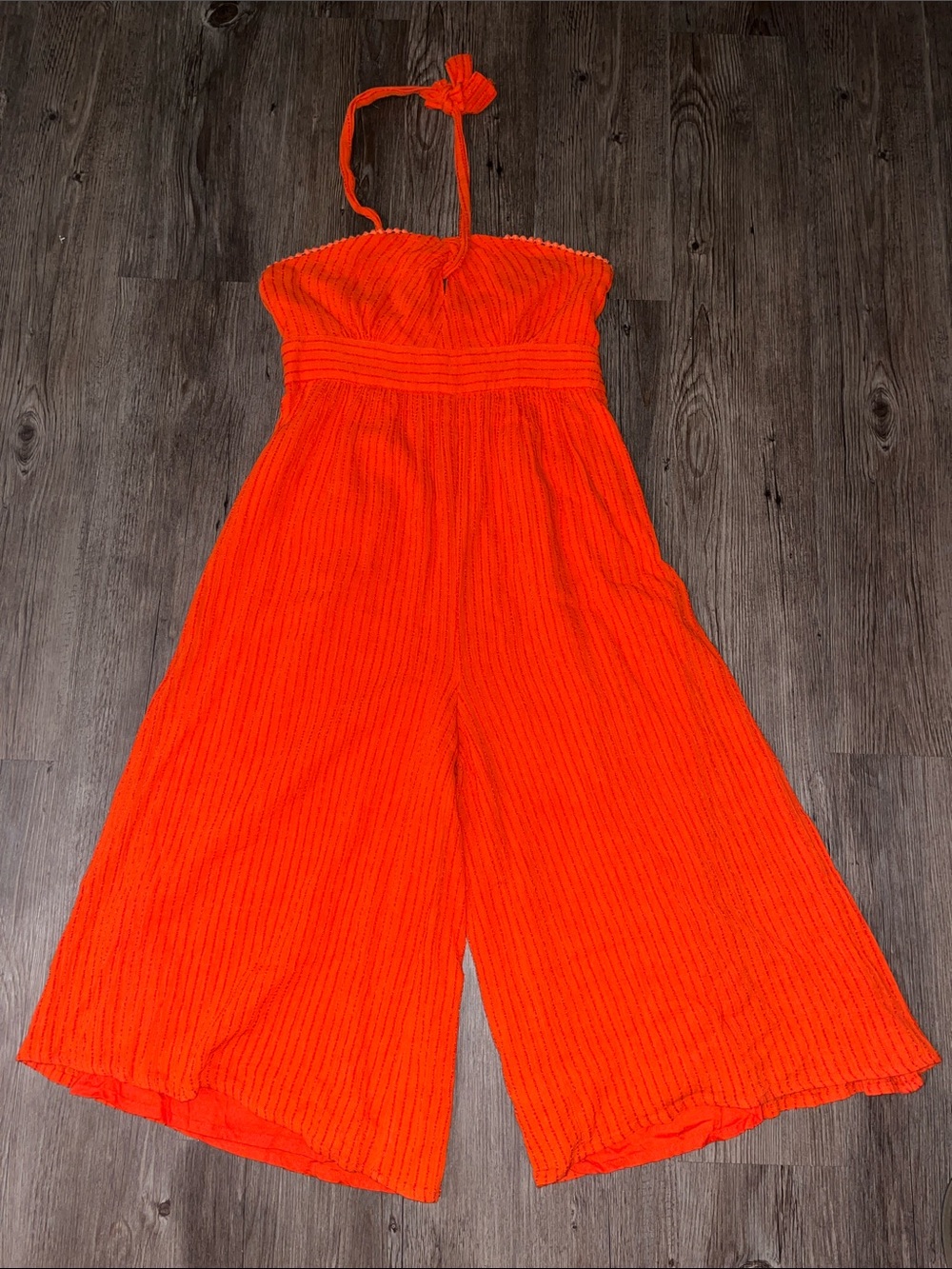 MAEVE ANTHROPOLOGIE Bright Orange Halter Wide-Leg Jumpsuit